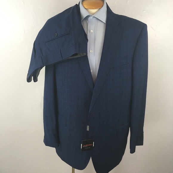 Laurentino 46L mens suit blue checks made in italy 100 wool 2 piece new ea0296